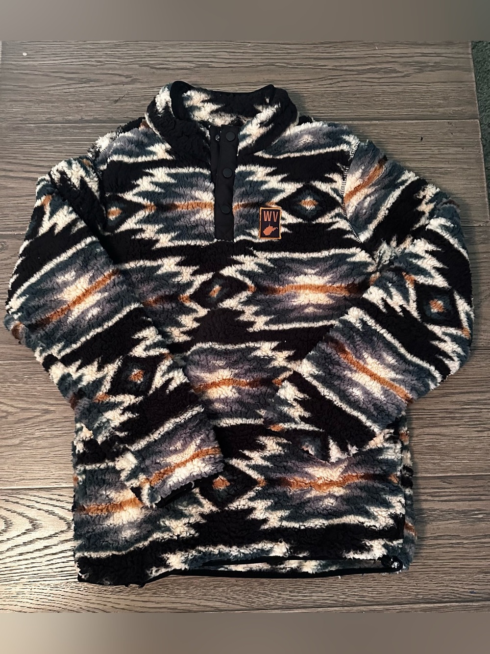 Men's Zip-Up Sherpa Pullover - Black, Gray & Cream